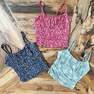Hollister Floral Ruched Bust Cami Tops Y2K  Ditsy Flower Crop Tank Set of 3 - XS